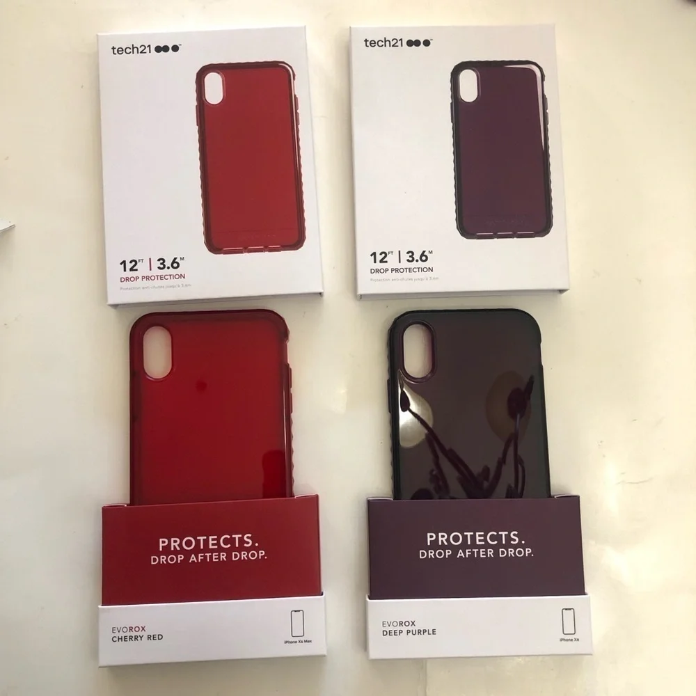 Tech21 EvoRox FlexShock Cherry Red and Deep Purple iPhone XS Max Cases